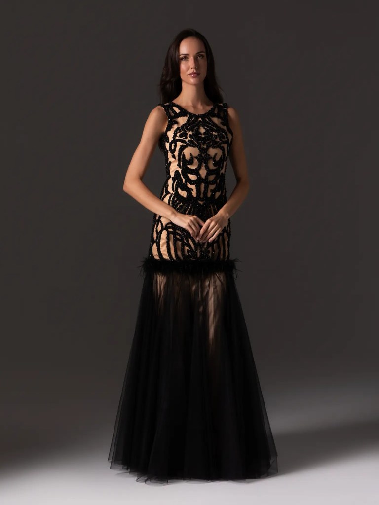 ECLIPSE BLACK & BEIGE NIGHT DRESS